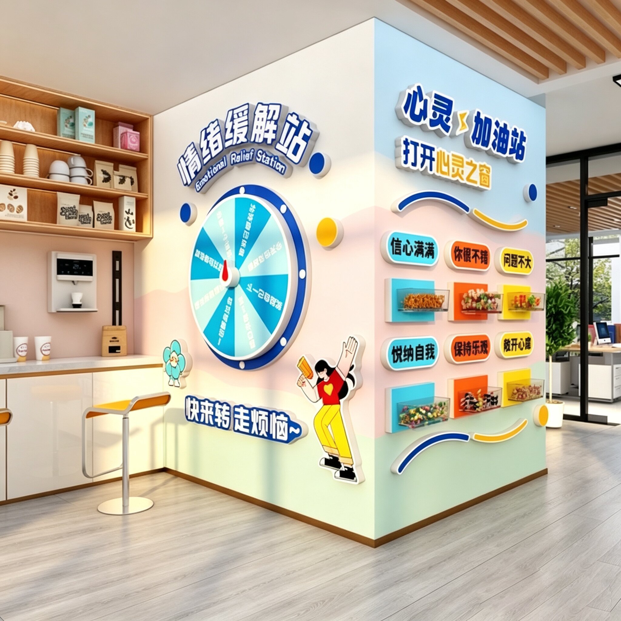 公司情绪互动幸运可爱转盘心灵理能量加油补给文化办室布置墙装饰