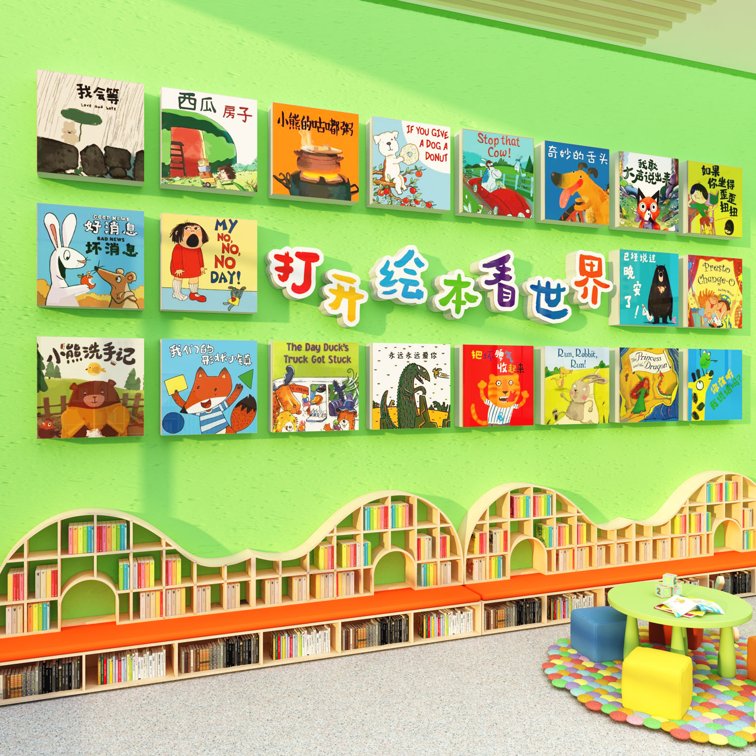 阅读角区图书室布置装饰打开绘本看世界馆墙面幼儿园环创主题成品