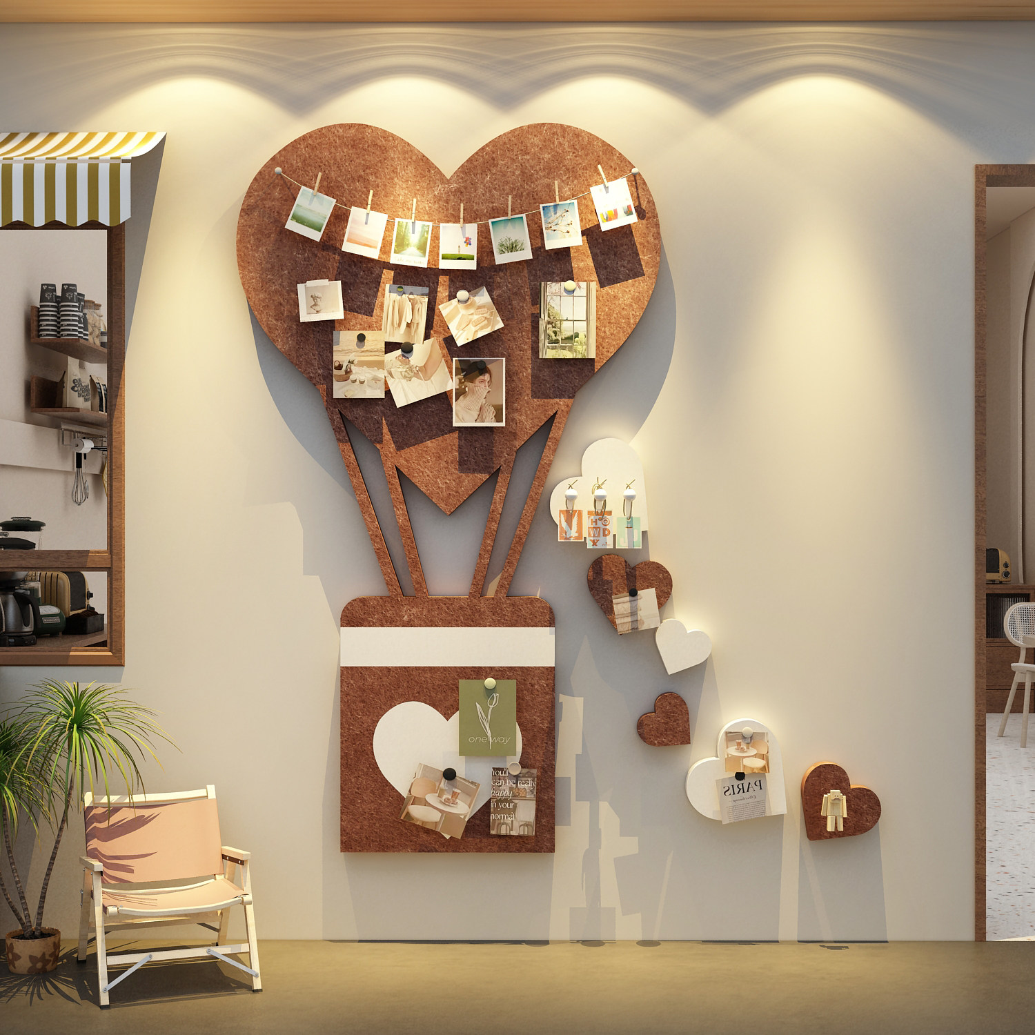 网红打卡奶茶店墙软装饰咖啡爱心毛毡板照片许心愿便利贴纸氛围