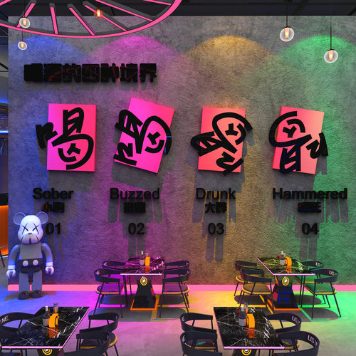 网红打卡清吧小酒馆装饰创意氛围布置工业烧烤店墙面餐饮画造景