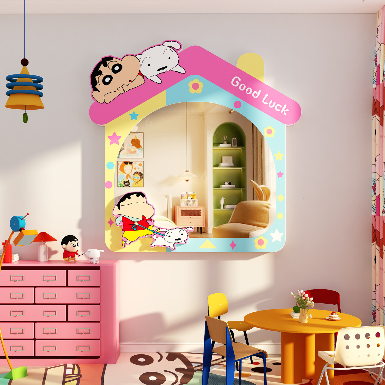 网红打卡蜡笔小新镜子涂鸦贴纸儿童公主房间布置多巴胺墙面软装饰,家居饰品,软装墙贴,淘宝优惠券,粉丝福利购,淘宝优惠卷
