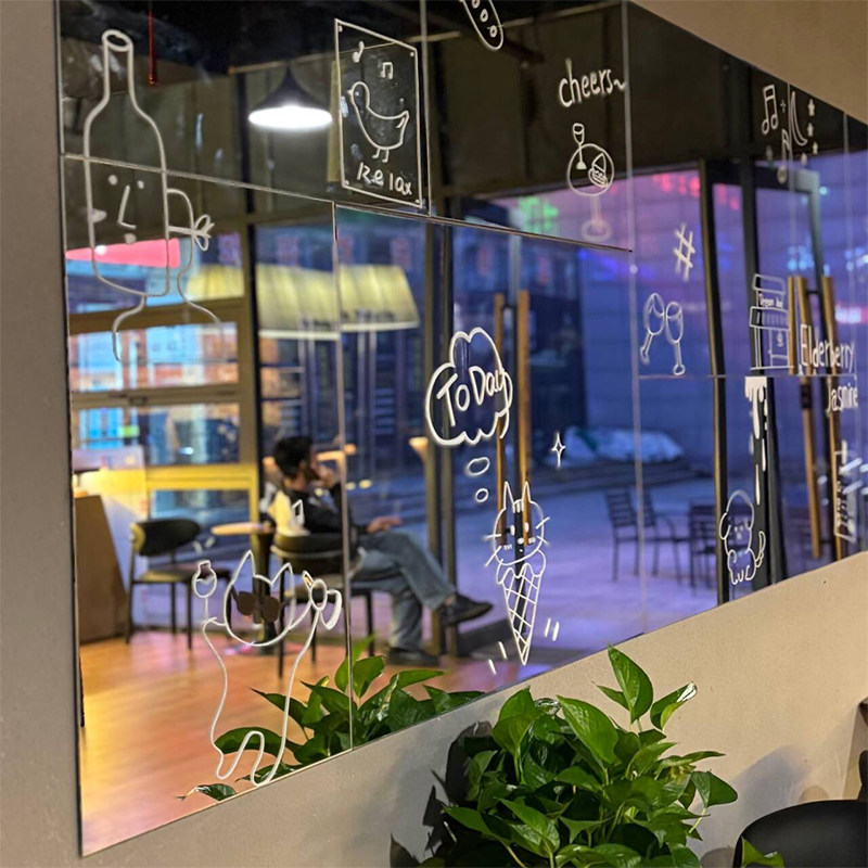 网红ins涂鸦镜子打卡拍照区布置奶茶咖啡店厅馆氛围墙面形象装饰