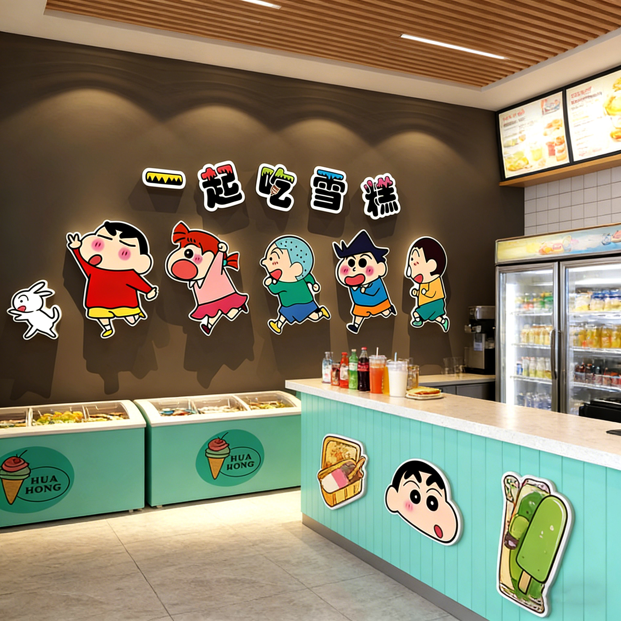 蜡笔小新雪糕冰淇淋墙面网红氛围布置零食便利店铺装饰广告牌贴纸