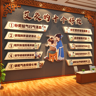 艾灸馆装饰挂画中医养生文化背景墙面氛围布置广告图形象好处海报