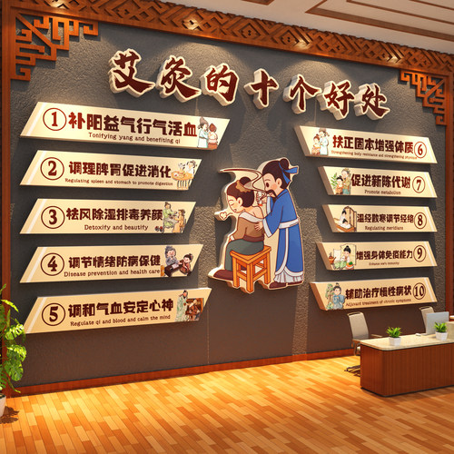 艾灸馆装饰挂画中医养生文化背景墙面氛围布置广告图形象好处海报