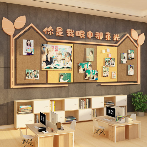托管班幼儿园环创主题毛毡板展示栏墙面装饰照片文化培训学生风采