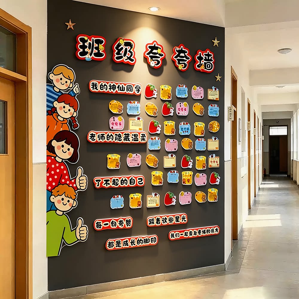 幼儿园走廊班级夸夸墙面装饰教室文化布置黑板报励志标语环创墙贴