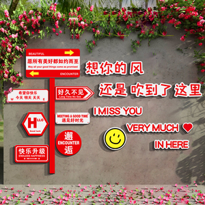 网红路牌打卡拍照区布置室户外露营风墙面装饰直播间场景互动摆件