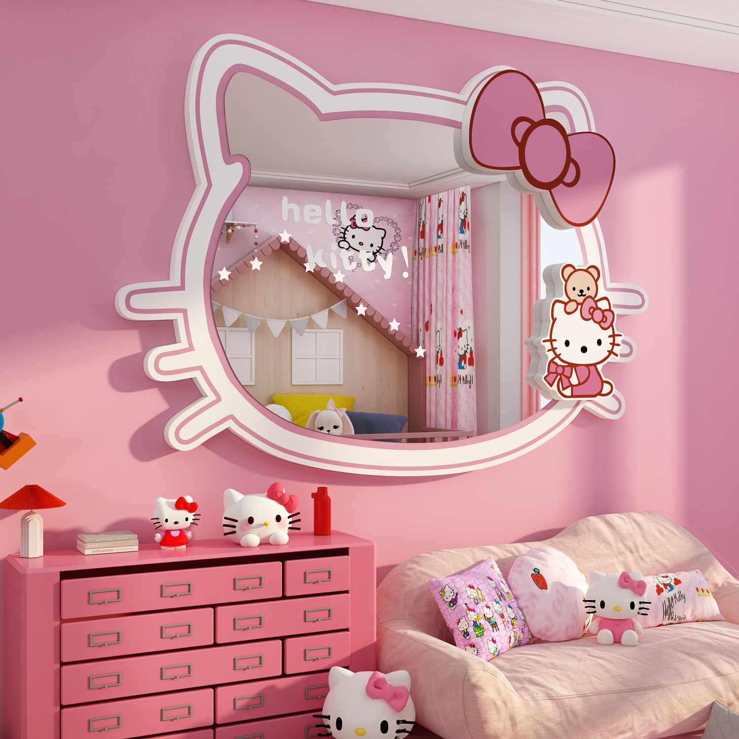 hellokitty凯蒂猫生日布置镜子贴纸儿童公主房间布置卧室墙面装饰