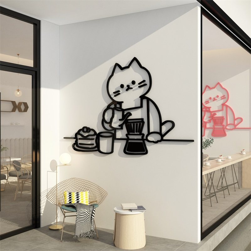 网红打卡奶茶店墙壁面装饰宠物猫咪咖啡厅馆氛围布置吸引顾客神器