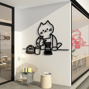 网红打卡奶茶店墙壁面装饰宠物猫咪咖啡厅馆氛围布置吸引顾客神器