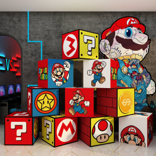 网吧马里奥砖块超级玛丽电竞玩城墙面装 饰3d立体贴纸挂画房间游戏