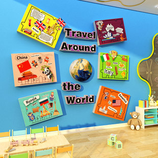 英语角教室布置装饰幼儿园环创工作国际化机构托管文化墙面绘本馆