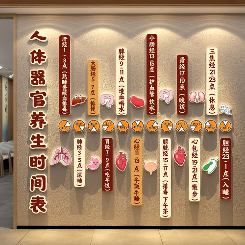 中医文化人体器官养生时间艾灸馆墙面装饰美容院挂画氛围布置形象