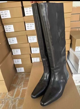 2025新款欧美风坡跟靴子女长筒靴百搭时装欧美风坡跟靴子女