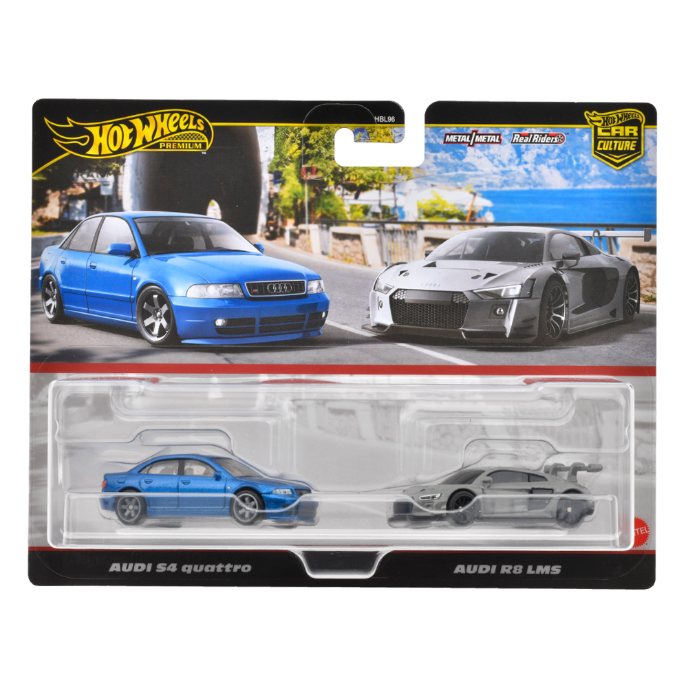 风火轮HotWheels文化铁底胶胎奥迪双车套AUDI S4 quattro R8 LMS