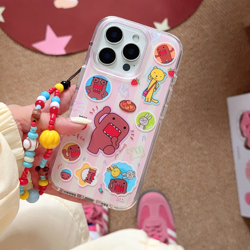 粉白条纹DOMO君适用于苹果16promax手机壳iphone15保护套14带链条13防摔新款15pro超火max手机套网红高级外壳