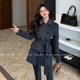 程熙 短外套 AND 922 含20羊毛 配腰绳 HOW 半身裙套装