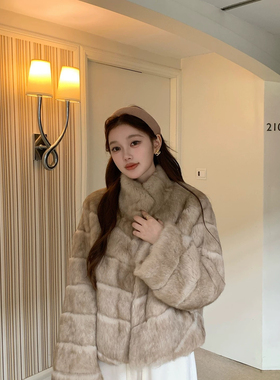 NOVA-毛一体立领横排高品质外套保暖大衣短款外套冬短外套5255lx