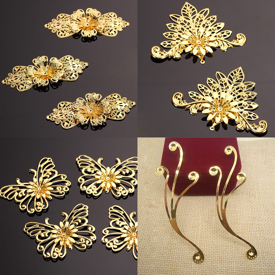 金属花片大蝴蝶孔雀花朵凤冠材料