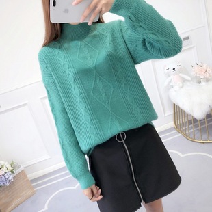 2024秋冬季新款仿羊驼绒韩版宽松圆领套头衫纯色加厚毛衣女装外套