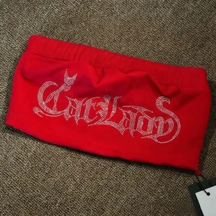 CATLADY 欧美风Heels钢管爵士豹纹抹胸字母烫钻上衣