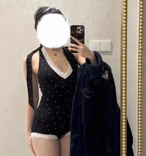 【新色】波点连体衣choker纯欲蕾丝 四面弹瑜伽面料美背heels