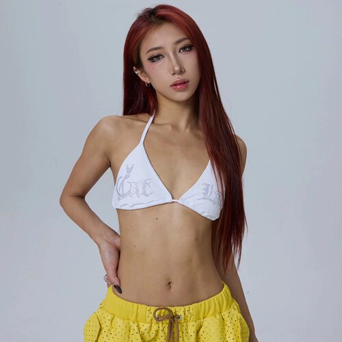 CATLADY 同款欧美Heels钢管爵士豹纹比基尼内衣上衣字母烫钻