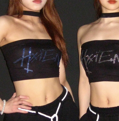HXIEN烫钻闪钻抹胸美式复古挂脖背心爆闪吊带