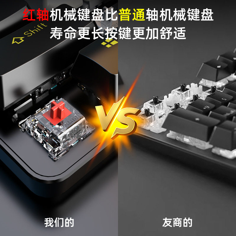 CX20 有线机械键盘104键红轴拼色办公电竞发光游戏键盘跨境