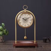 中式 黄铜座钟客厅轻奢静音时钟家用简约桌面台式 钟表摆件复古台钟