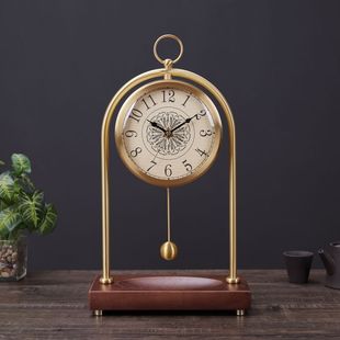 中式黄铜座钟客厅轻奢静音时钟家用简约桌面台式钟表摆件复古台钟