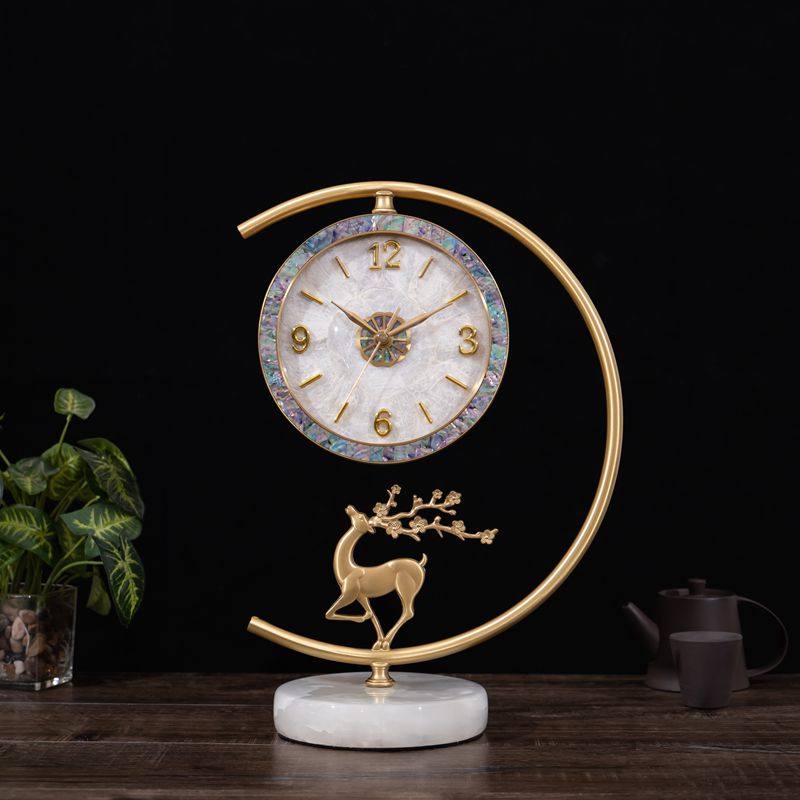 轻奢黄铜贝壳座钟欧式复古现代简约时钟客厅家用创意桌面静音台钟,家居饰品,座钟,淘宝优惠券,粉丝福利购,淘宝优惠卷