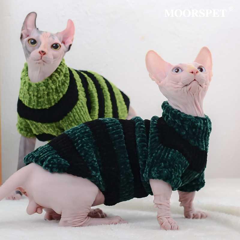 MOMO无毛猫衣服秋冬斯芬克斯德文猫保暖手工毛衣条纹宠物猫咪衣服