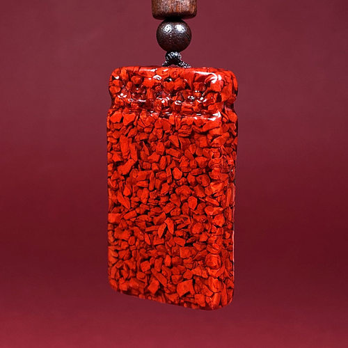 原矿朱砂晶体砂H款回纹无事牌吊坠烫金项链吊坠男女礼物