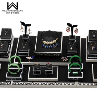 花边回纹珠宝首饰亚克力手镯拉丝PU吊坠戒指耳钉环展示道具底座架