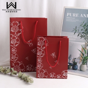 枣红蝴蝶手提袋珠宝首饰包装袋礼品袋购物纸袋子双面印刷logo