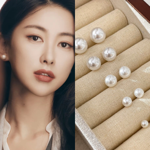 蜜语纪朱珠同款珍珠耳钉女简约珍珠耳环女高级感轻奢港风珍珠耳饰