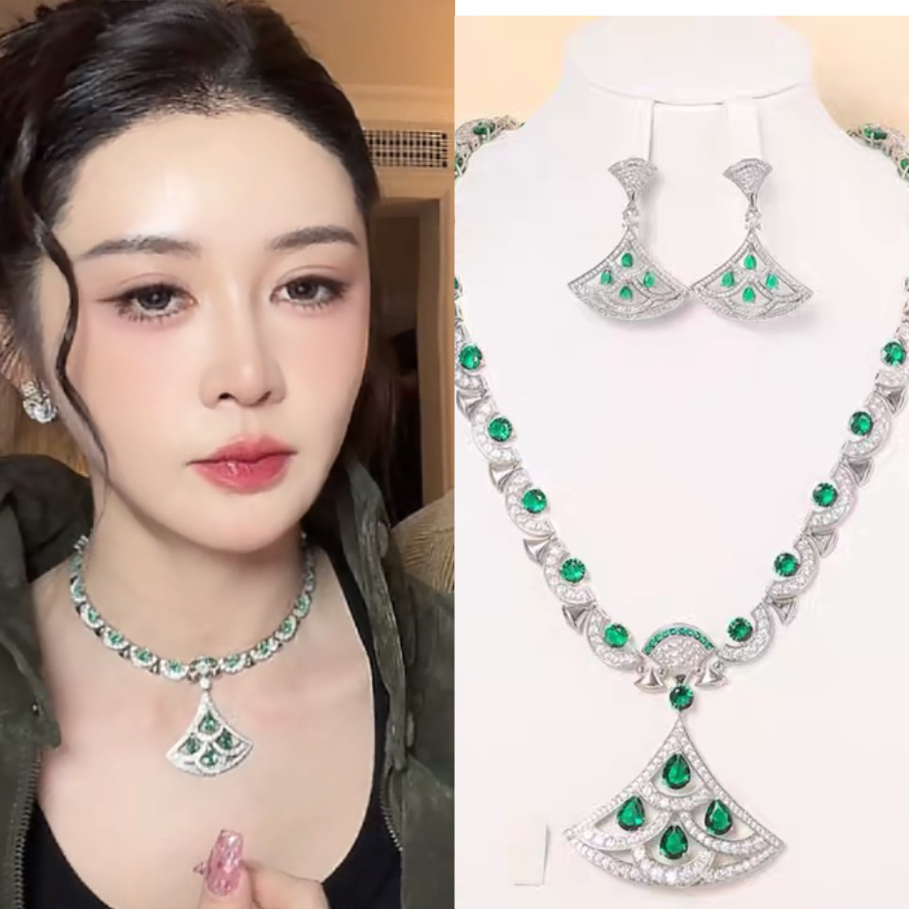 【盈公主同款】扇形造型设计套装微镶锆石时尚气质优雅耳环,饰品/流行首饰/时尚饰品新,项链,淘宝优惠券,粉丝福利购,淘宝优惠卷