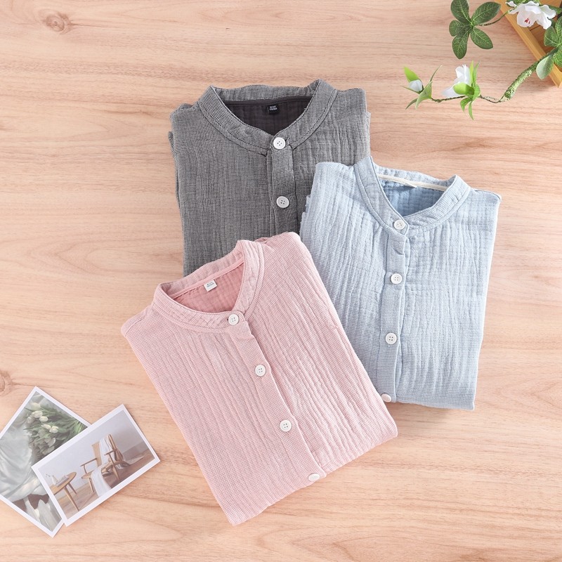 春秋无印四层纱布睡衣女长袖圆领开衫全棉家居服男纯色裤子有口袋,女士内衣/男士内衣/家居服,睡衣/家居服套装,淘宝优惠券,粉丝福利购,淘宝优惠卷