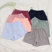 纯棉双层绉布睡裤 女全棉纱布三分裤 家居短裤 夏季 纯色简约大码 透气