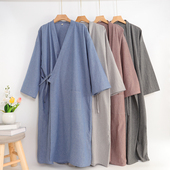 系带睡袍开衫 夏单层水洗全棉布日式 和服浴衣男中长款 洗浴SPA酒店