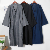 和风浴衣系带汗蒸酒店民宿 日式 春夏薄纯棉纱布睡袍男长款 睡裙开衫