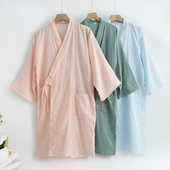 夏季 系带洗浴民宿 睡裙开衫 纯棉双层纱布睡袍女日式 和服浴衣中长款