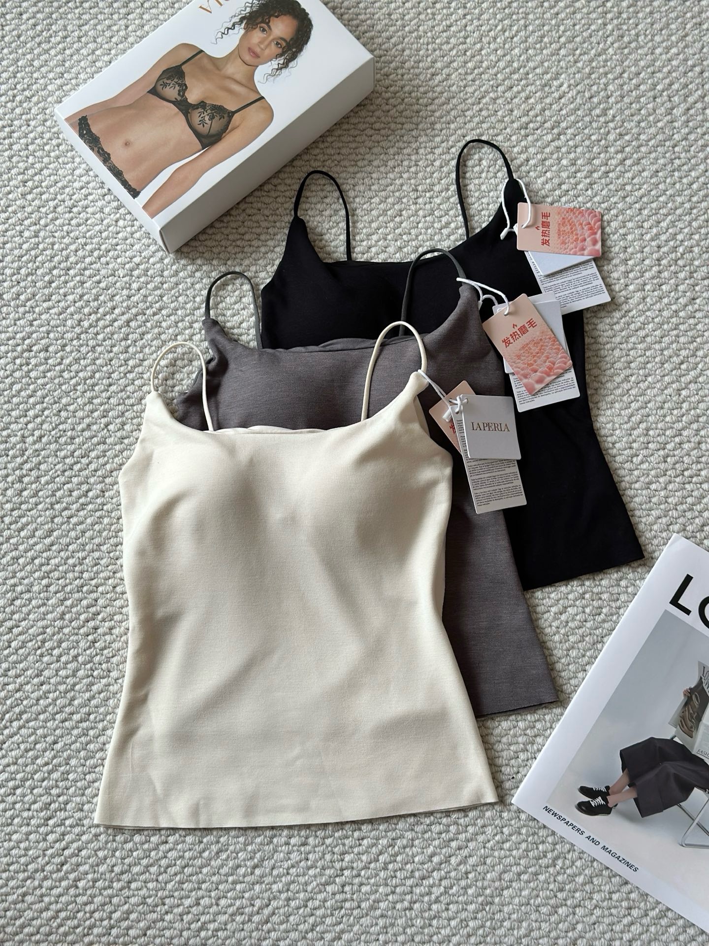 LP新款磨毛人棉保暖双肩带美背吊带背心女自带胸垫纯欲内搭打底