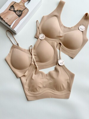 粉底液系列！LP新款无痕果冻胶内衣女舒适固定杯背心款美背内衣