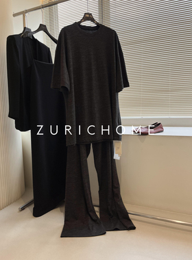 ZURICH HOME ROW系穿搭松弛感 洋气深花灰色中长款T恤+棉质阔腿裤