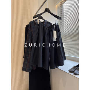 藏蓝色宽松系带阔腿五分裤 ROW系穿搭自在松弛大廓型 HOME ZURICH