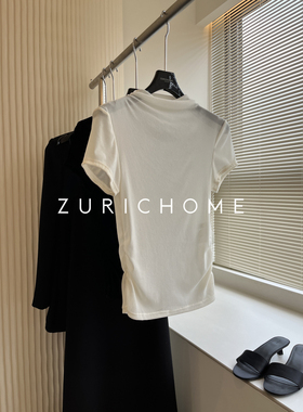 ZURICH HOME 法式优雅雾面微透高弹修身小荡领收腰显瘦打底衫上衣