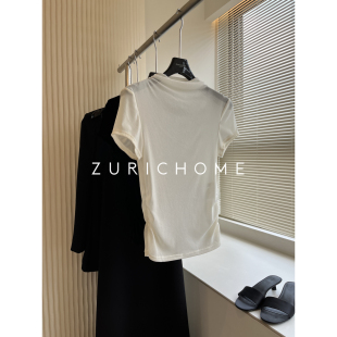 小荡领收腰显瘦打底衫 ZURICH 优雅雾面微透高弹修身 法式 上衣 HOME